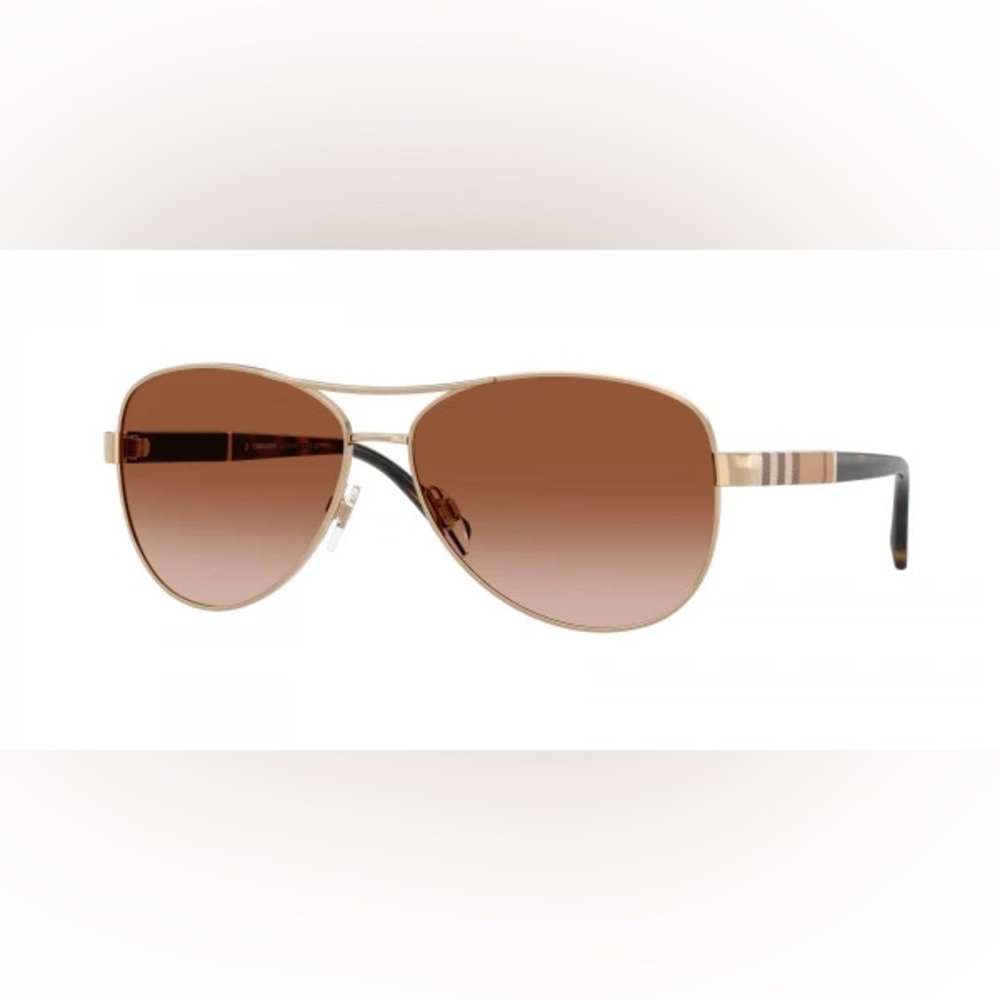 Burberry Brown Aviator Sunglasses with Striped Temples - Burberry BE3080